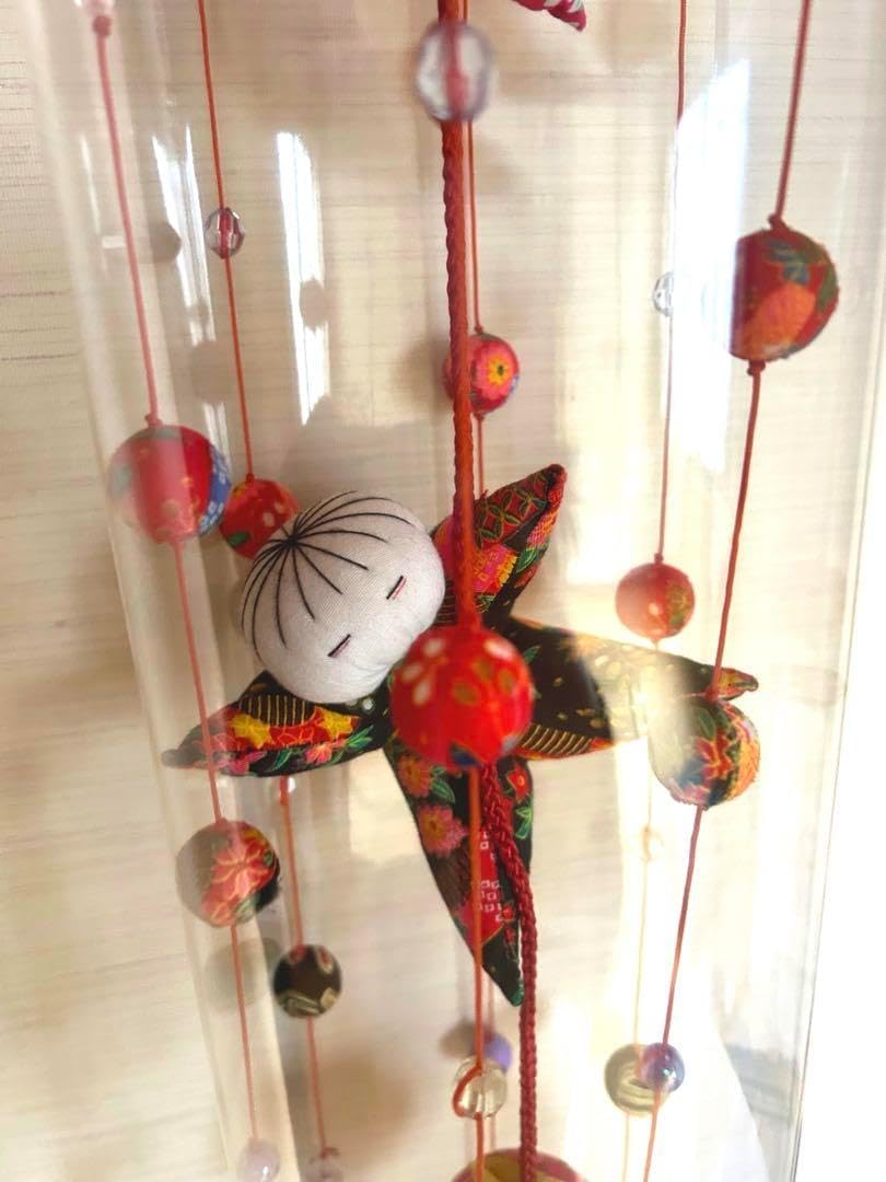 つまみ細工 つるし雛 つるし飾り スタンド付き雛人形 赤 つまみ細工 雛